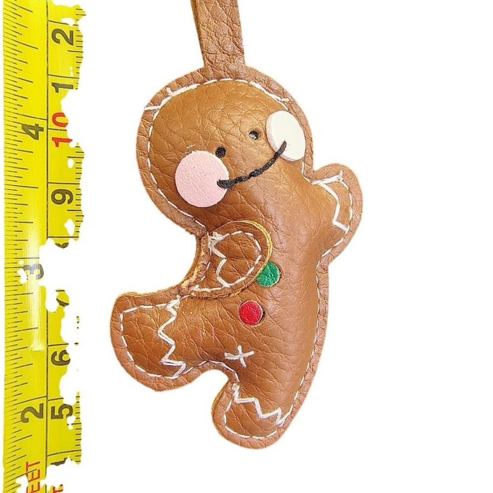 Gingerbread Man Purse Fob Brown PU Leather Bag Charm Holiday Christmas Accessory